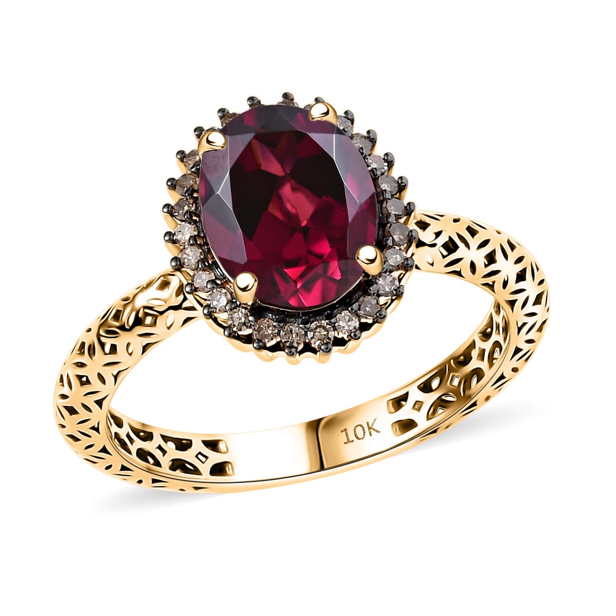 Mirage Collection Premium Tanzanian Wine Garnet and SI2 Natural Champagne Diamond 2.40 ctw Twilight Crown Ring in 10K Yellow Gold (Size 10.0) image number 0