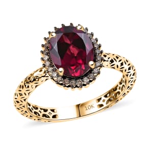 Mirage Collection Premium Tanzanian Wine Garnet and SI2 Natural Champagne Diamond 2.40 ctw Twilight Crown Ring in 10K Yellow Gold (Size 10.0)