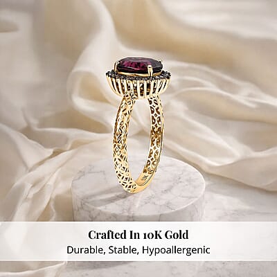 Mirage Collection Premium Tanzanian Wine Garnet and SI2 Natural Champagne Diamond 2.40 ctw Twilight Crown Ring in 10K Yellow Gold (Size 10.0)