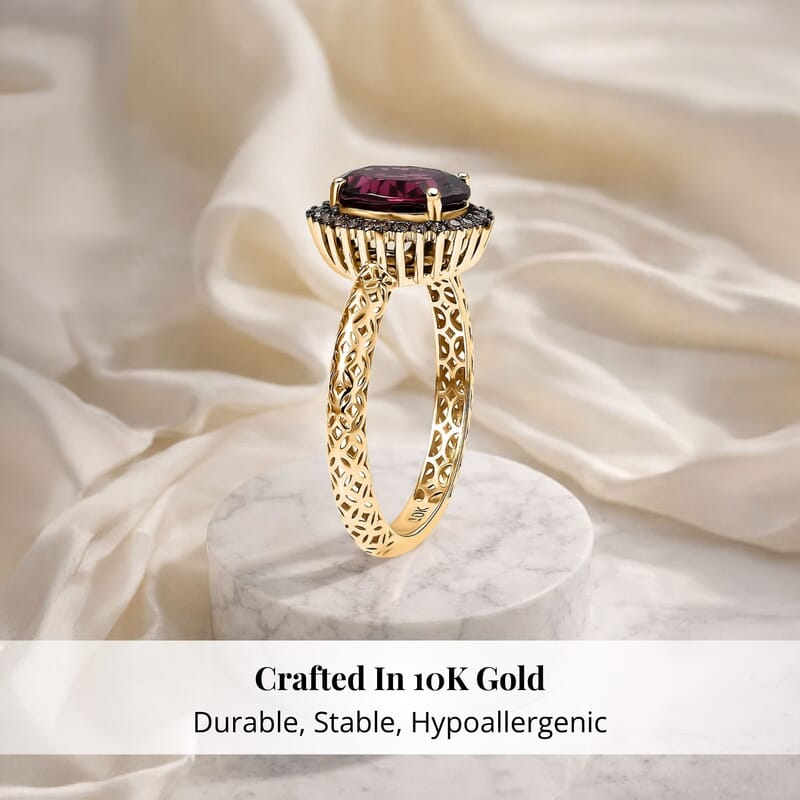 Mirage Collection Premium Tanzanian Wine Garnet and SI2 Natural Champagne Diamond 2.40 ctw Twilight Crown Ring in 10K Yellow Gold (Size 10.0)