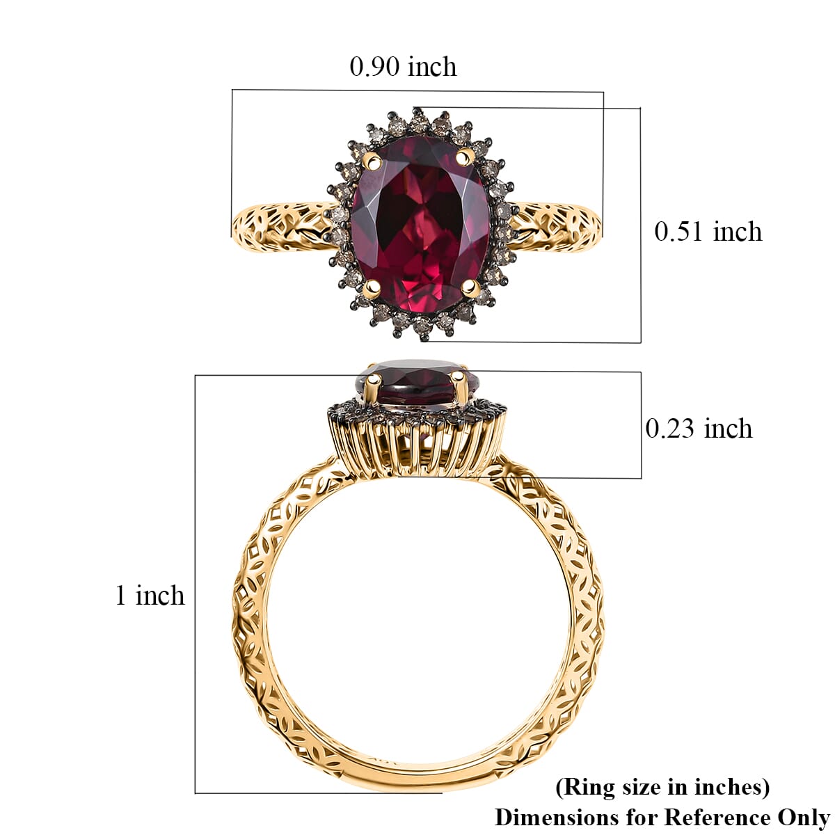 Mirage Collection Premium Tanzanian Wine Garnet and SI2 Natural Champagne Diamond 2.40 ctw Twilight Crown Ring in 10K Yellow Gold (Size 10.0) image number 5