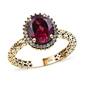 Mirage Collection Premium Tanzanian Wine Garnet and SI2 Natural Champagne Diamond 2.40 ctw Twilight Crown Ring in 10K Yellow Gold (Size 6.0)