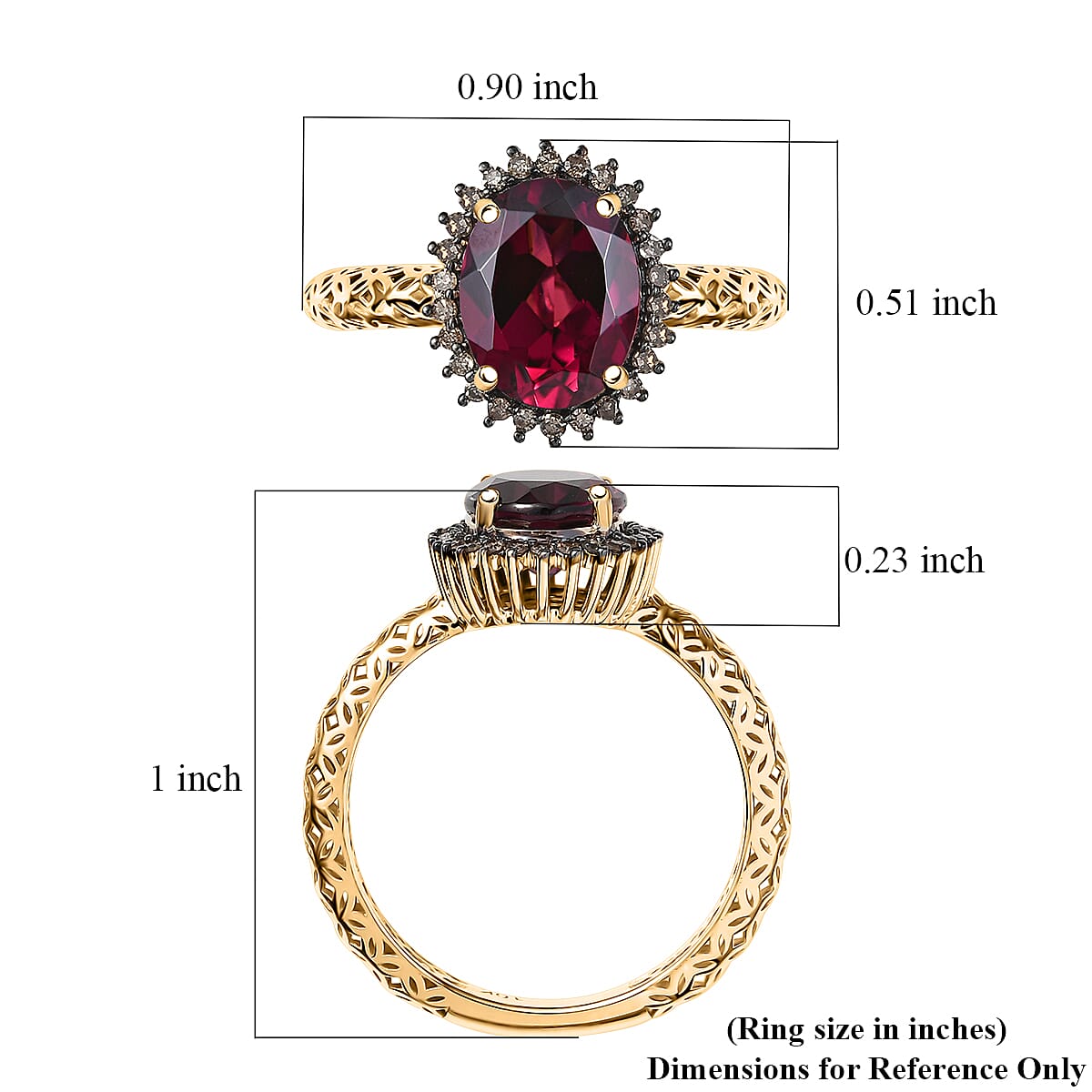 Mirage Collection Premium Tanzanian Wine Garnet and SI2 Natural Champagne Diamond 2.40 ctw Twilight Crown Ring in 10K Yellow Gold (Size 6.0) image number 5
