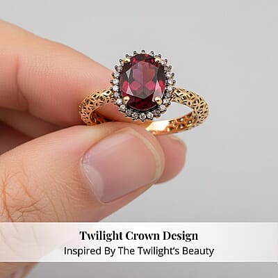 Mirage Collection Premium Tanzanian Wine Garnet and SI2 Natural Champagne Diamond 2.40 ctw Twilight Crown Ring in 10K Yellow Gold (Size 7.0)