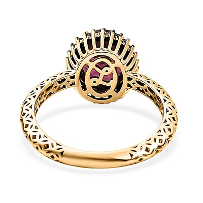 Mirage Collection Premium Tanzanian Wine Garnet and SI2 Natural Champagne Diamond 2.40 ctw Twilight Crown Ring in 10K Yellow Gold (Size 7.0)