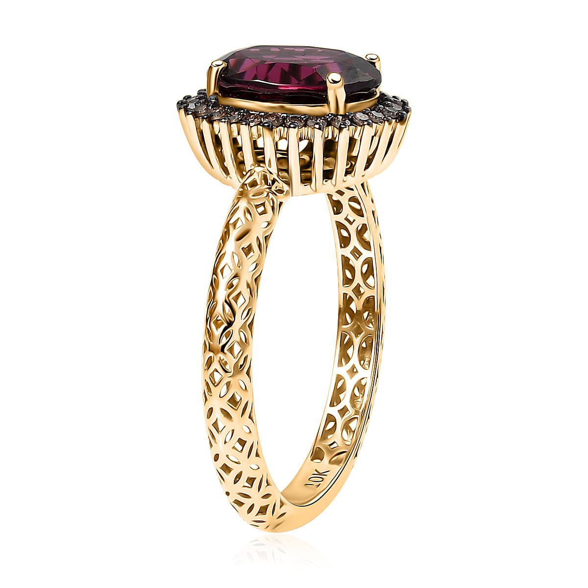 Mirage Collection Premium Tanzanian Wine Garnet and SI2 Natural Champagne Diamond 2.40 ctw Twilight Crown Ring in 10K Yellow Gold (Size 9.0) image number 3
