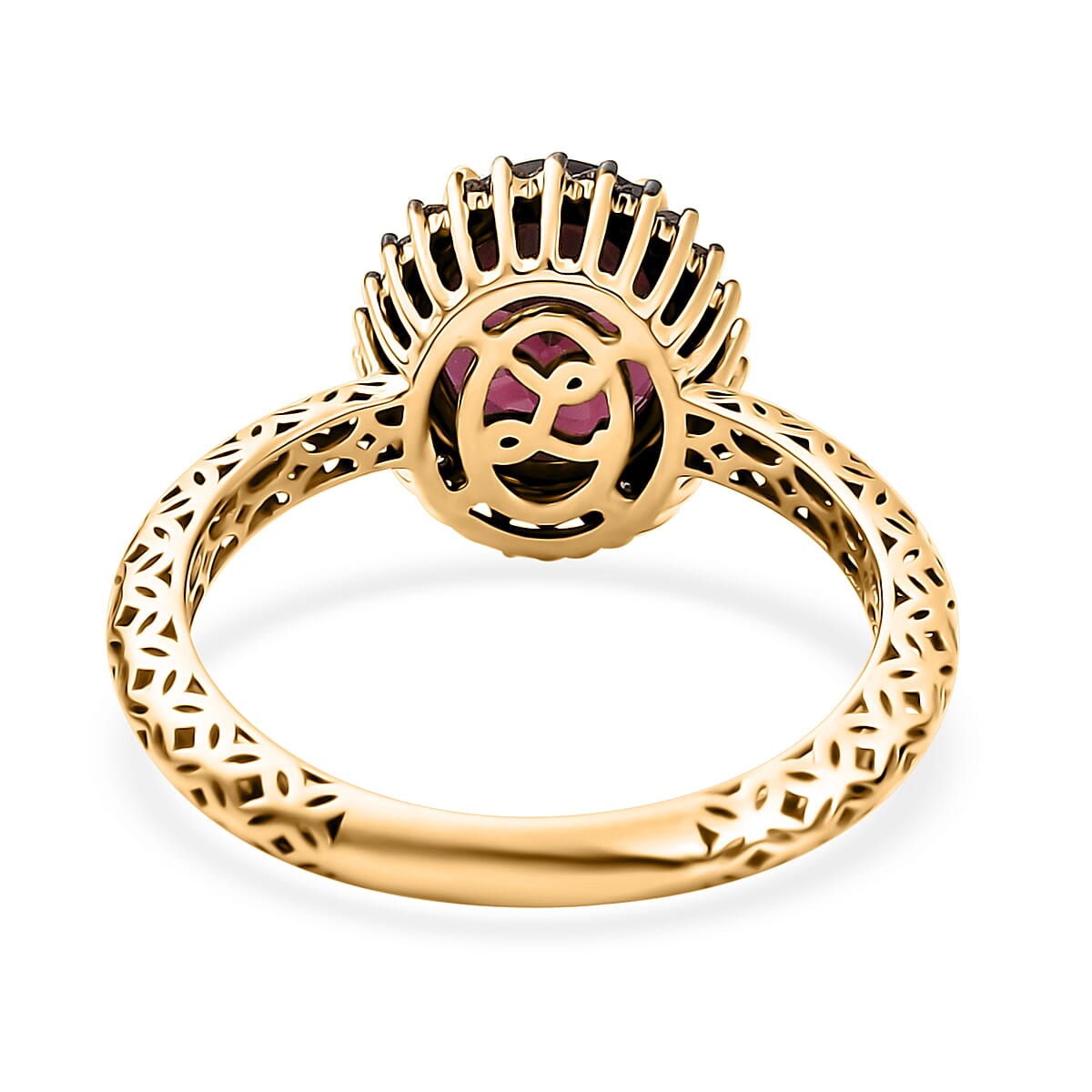 Mirage Collection Premium Tanzanian Wine Garnet and SI2 Natural Champagne Diamond 2.40 ctw Twilight Crown Ring in 10K Yellow Gold (Size 9.0) image number 4