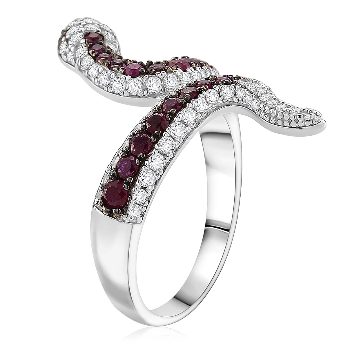 D'Joy Montepuez Ruby and Multi Gemstone 1.90 ctw Serpent Ring in Rhodium Over Sterling Silver (Size 5.0) image number 3