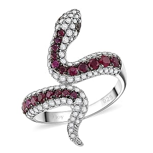 D'Joy Montepuez Ruby, Multi Gemstone Serpent Ring in Rhodium Over Sterling Silver 1.90 ctw (Size 7.0)