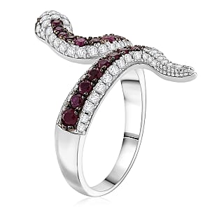 D'Joy Montepuez Ruby, Multi Gemstone Serpent Ring in Rhodium Over Sterling Silver 1.90 ctw (Size 7.0)