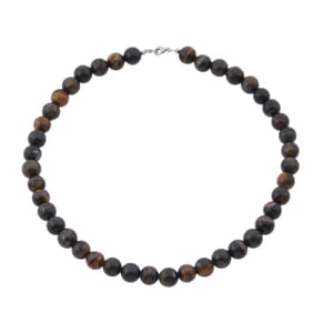Golden Blue Tigers Eye Beaded 340.85 ctw Necklace 18 Inches in Sterling Silver 
