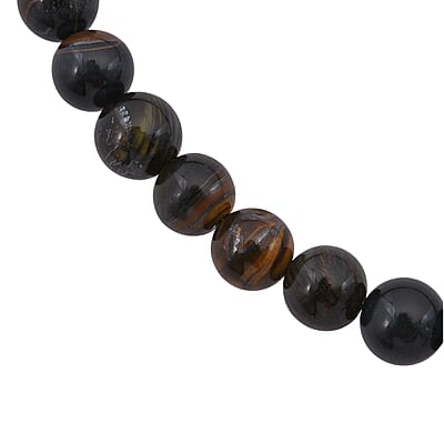 Golden Blue Tigers Eye Beaded 340.85 ctw Necklace 18 Inches in Sterling Silver 