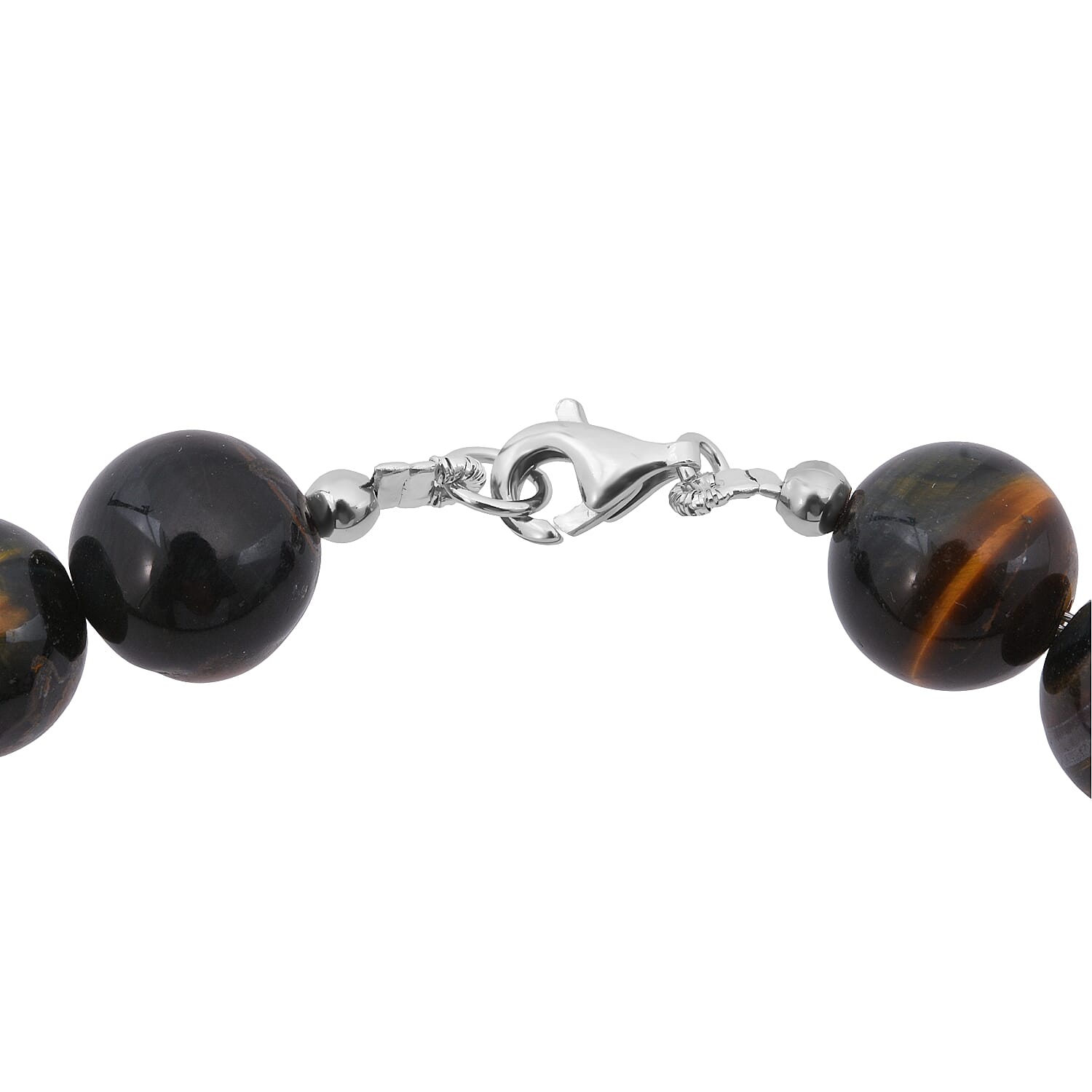 Golden Blue Tigers Eye Beaded 340.85 ctw Necklace 18 Inches in Sterling Silver 