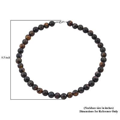 Golden Blue Tigers Eye Beaded 340.85 ctw Necklace 18 Inches in Sterling Silver 