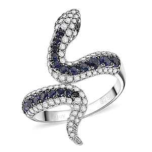 D'Joy Ceylon Blue Sapphire and Multi Gemstone 1.85 ctw Serpent Ring in Rhodium Over Sterling Silver (Size 10.0)