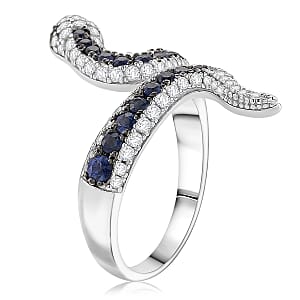 D'Joy Ceylon Blue Sapphire and Multi Gemstone 1.85 ctw Serpent Ring in Rhodium Over Sterling Silver (Size 5.0)