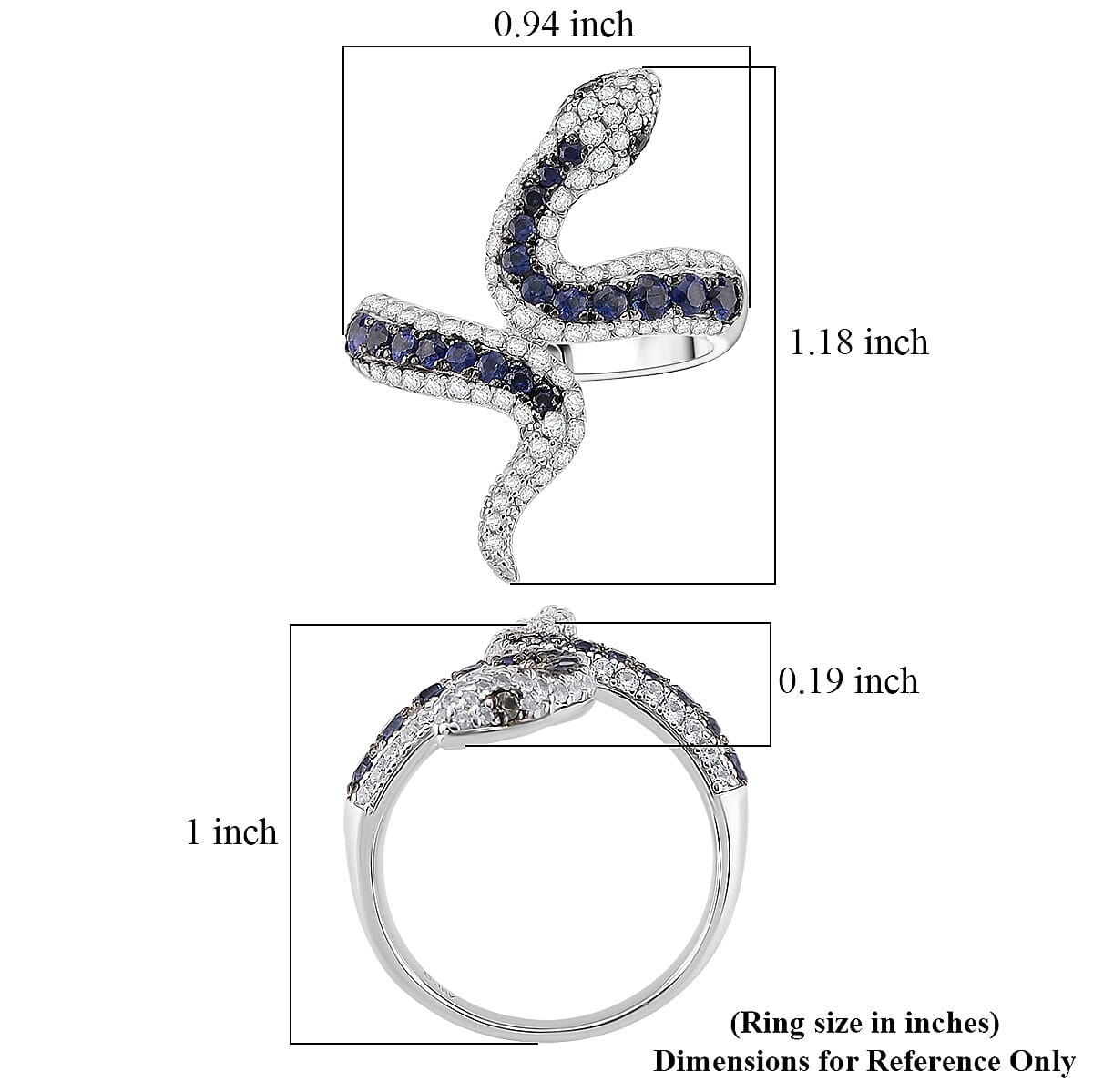 D'Joy Ceylon Blue Sapphire and Multi Gemstone 1.85 ctw Serpent Ring in Rhodium Over Sterling Silver (Size 5.0)