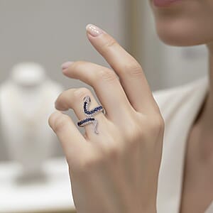 D'Joy Ceylon Blue Sapphire and Multi Gemstone 1.85 ctw Serpent Ring in Rhodium Over Sterling Silver (Size 6.0)