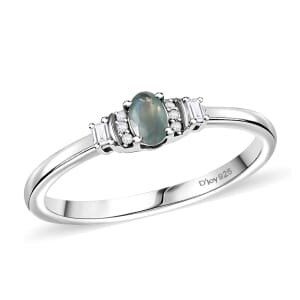 D’Joy Narsipatnam Alexandrite and White Zircon 0.40 ctw Ring in Rhodium Over Sterling Silver (Size 10.0)