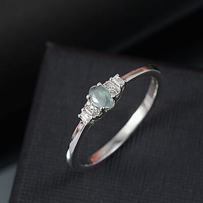 D’Joy Narsipatnam Alexandrite and White Zircon 0.40 ctw Shadow Glow Ring in Rhodium Over Sterling Silver (Size 10.0)
