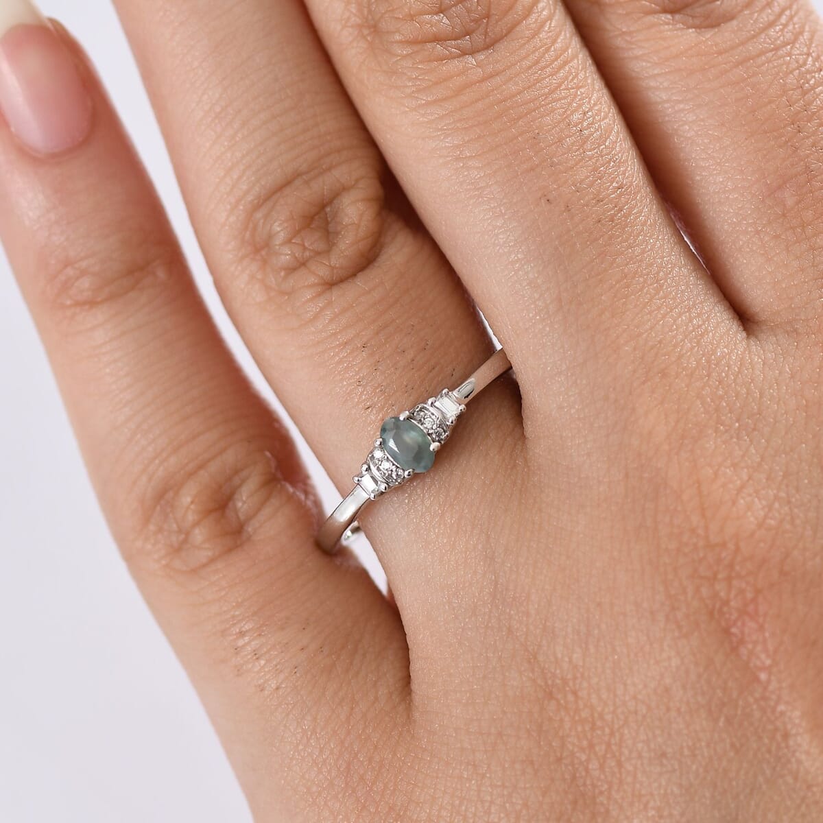 D’Joy Narsipatnam Alexandrite and White Zircon 0.40 ctw Ring in Rhodium Over Sterling Silver (Size 10.0) image number 2