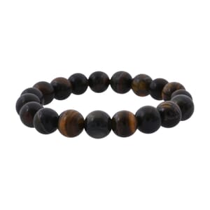 Golden Blue Tigers Eye Beaded 156.00 ctw Stretch Bracelet 
