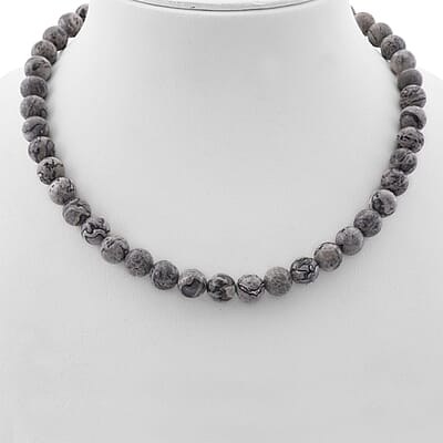 Map Jasper 340.00 ctw Beaded Necklace in Sterling Silver 18 Inches