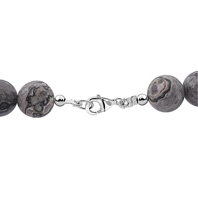 Map Jasper 340.00 ctw Beaded Necklace in Sterling Silver 18 Inches