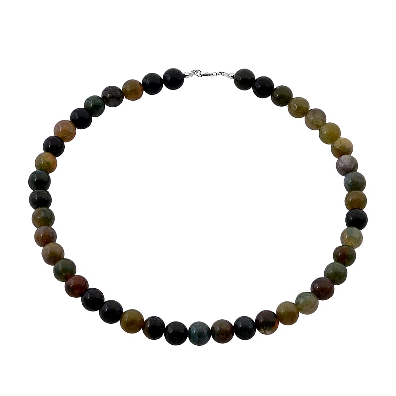 Indian Agate Beaded 350.00 ctw Necklace 18 Inches in Sterling Silver