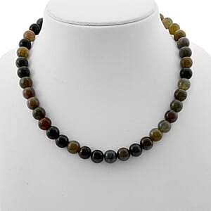 Indian Agate Beaded 351.45 ctw Necklace 18 Inches in Sterling Silver 