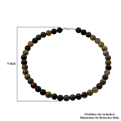 Indian Agate Beaded 350.00 ctw Necklace 18 Inches in Sterling Silver