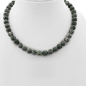 Green Point Jasper 375.00 ctw Beaded Necklace in Sterling Silver 18 Inches