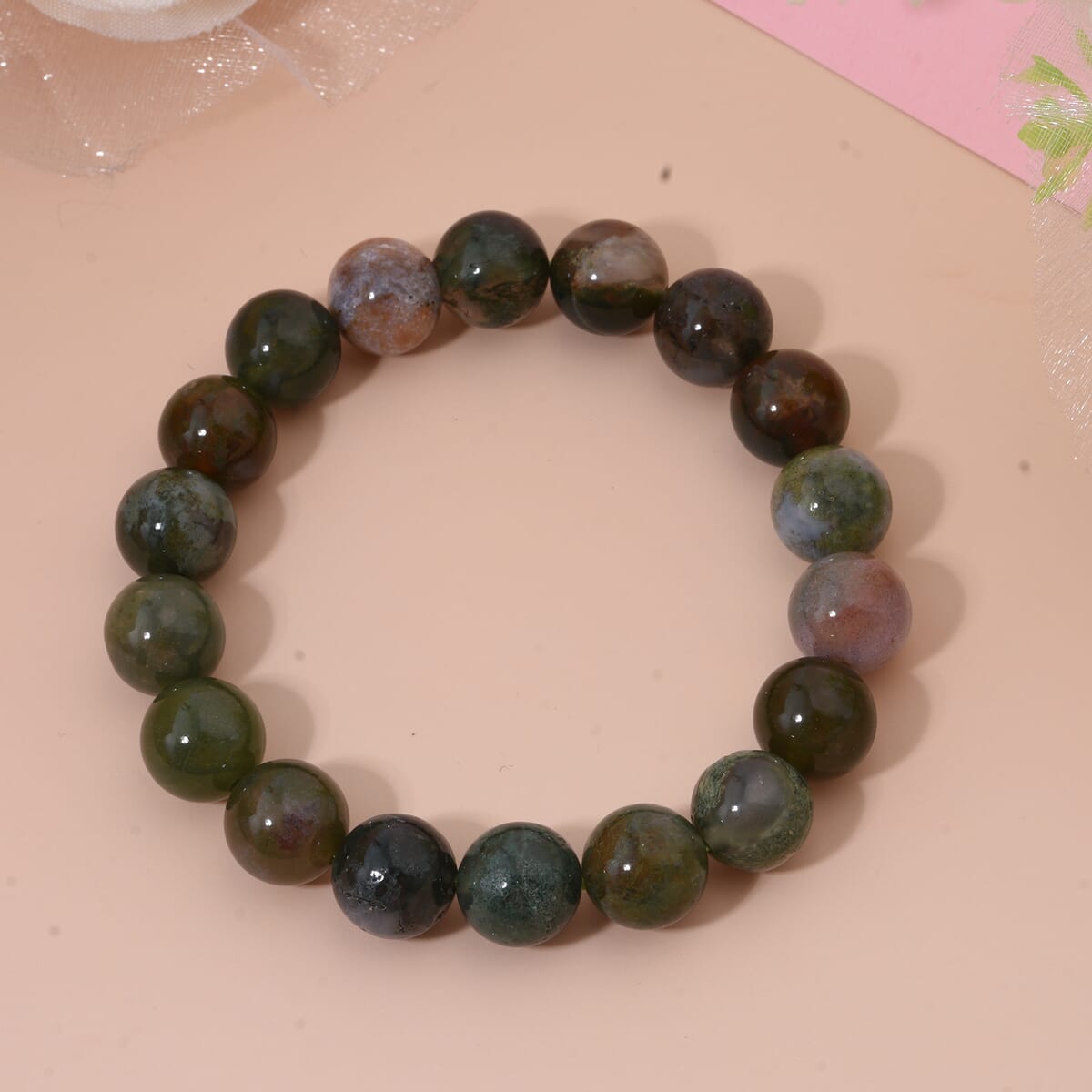 Indian Agate Beaded 149.95 ctw Stretch Bracelet  image number 1