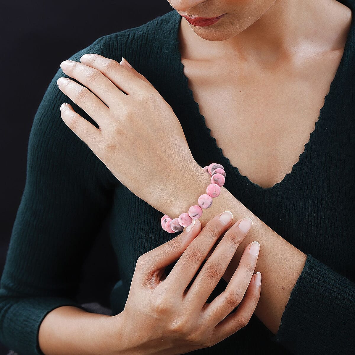 Pink Zebra Jasper 149.50 ctw Beaded Stretch Bracelet image number 2
