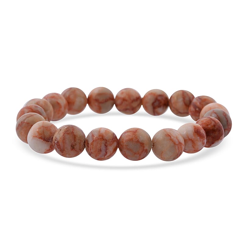 Red Mesh Work Jasper Beaded 150.00 ctw Stretch Bracelet