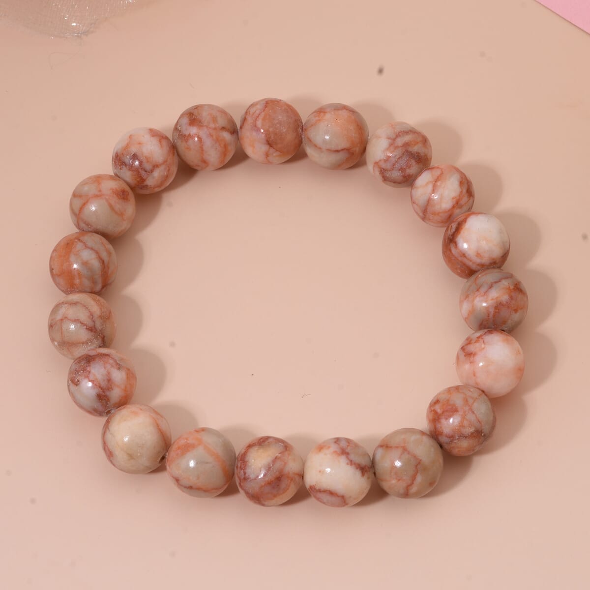 Red Mesh Work Jasper Beaded 145.00 ctw Stretch Bracelet  image number 1