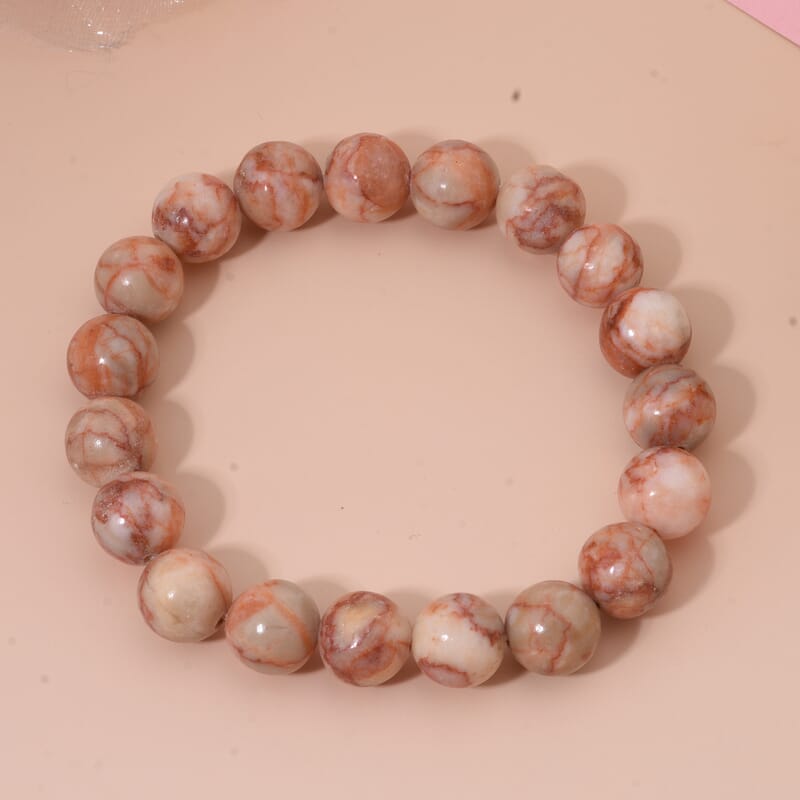Red Mesh Work Jasper Beaded 150.00 ctw Stretch Bracelet