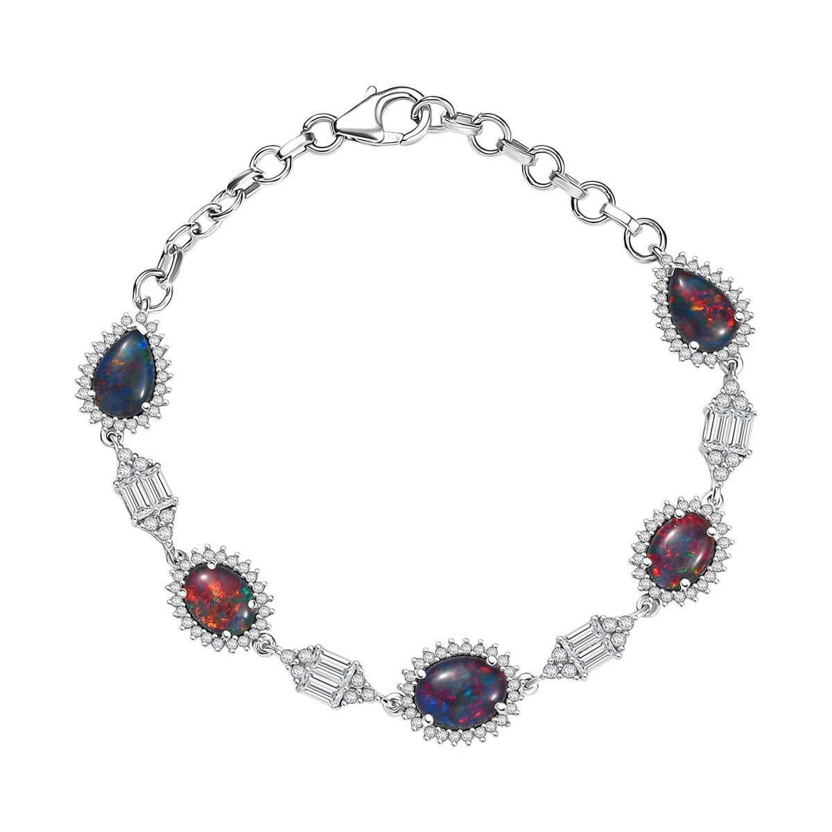 D'Joy Elysian Opal (Triplet) and White Zircon 8.00 ctw City Skylines Bracelet in Rhodium Over Sterling Silver (7.25 In) image number 0
