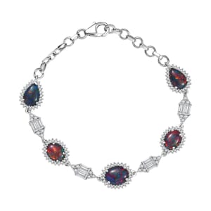 D'Joy Elysian Opal (Triplet) and White Zircon 8.00 ctw City Skylines Bracelet in Rhodium Over Sterling Silver (7.25 In)
