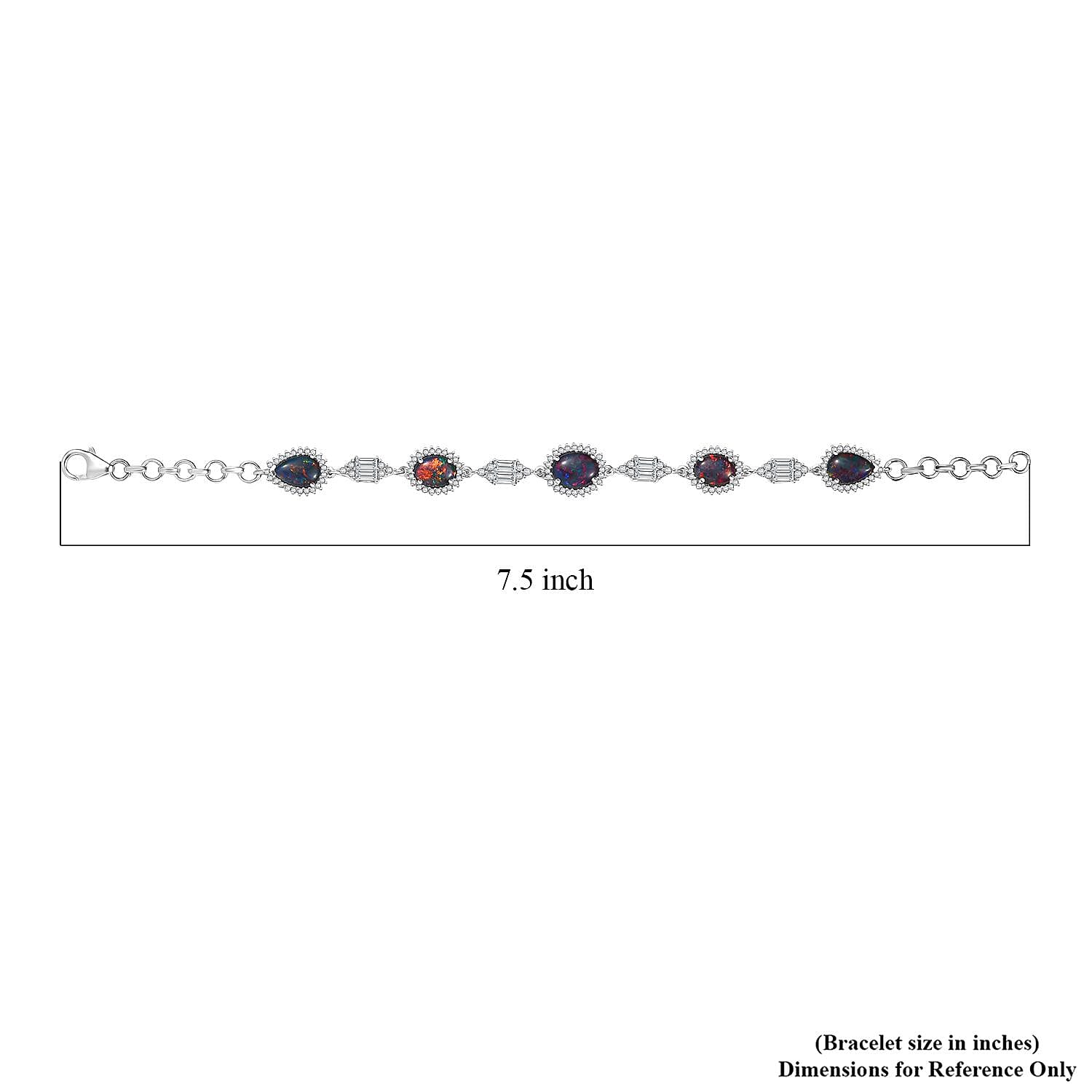 D'Joy Elysian Opal (Triplet) and White Zircon 8.00 ctw City Skylines Bracelet in Rhodium Over Sterling Silver (7.25 In)