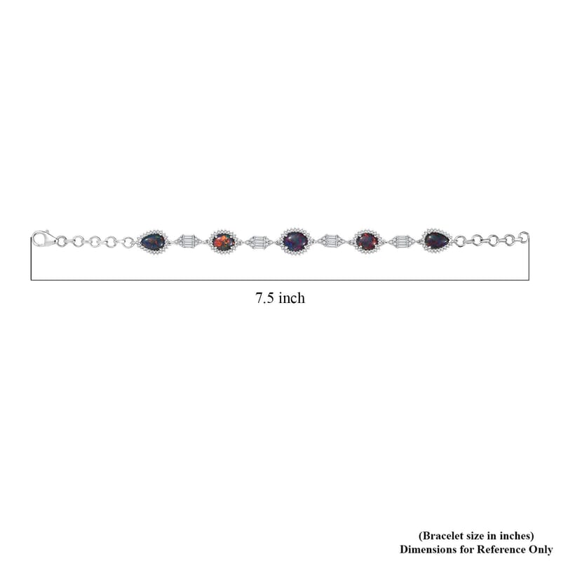 D'Joy Elysian Opal (Triplet) and White Zircon 8.00 ctw City Skylines Bracelet in Rhodium Over Sterling Silver (7.25 In)