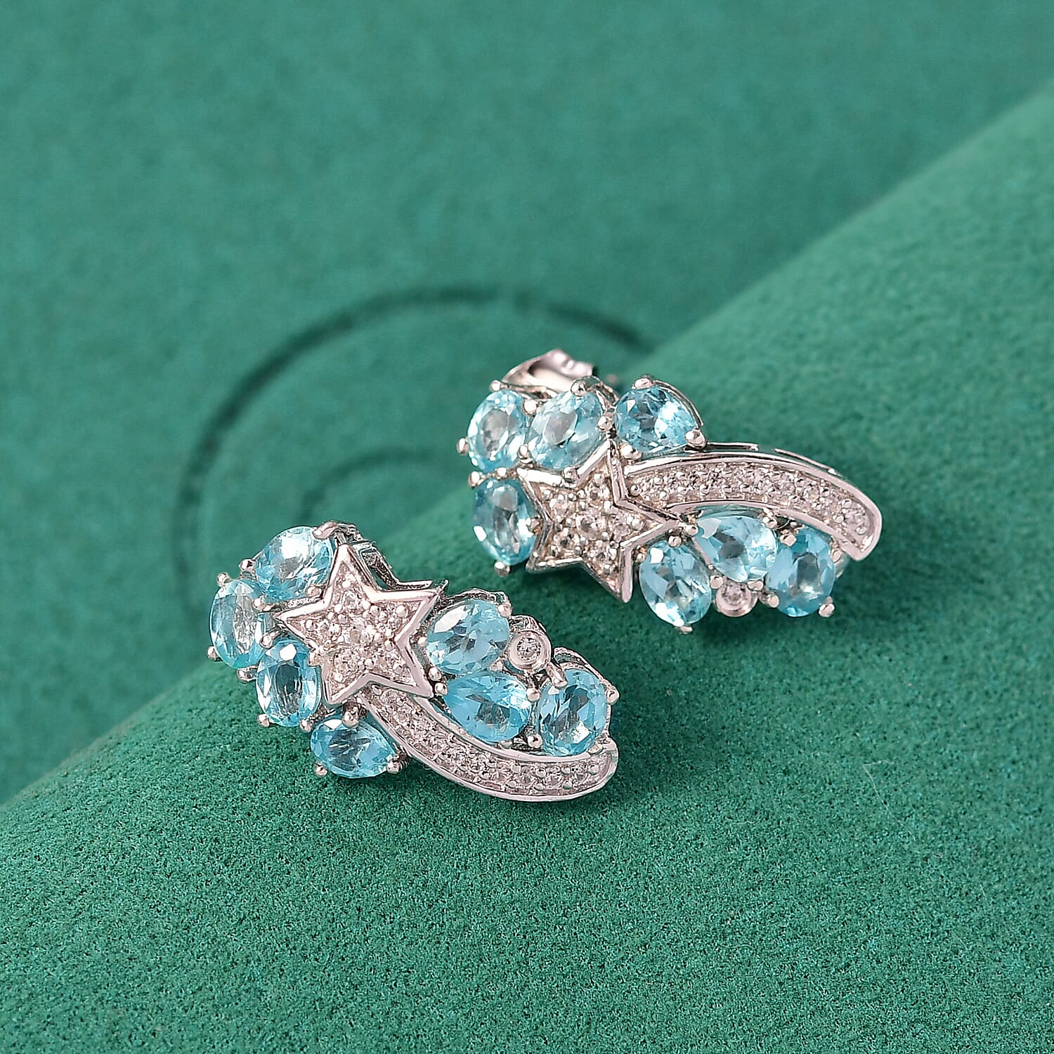 GP Blue Apatite and White Zircon 3.30 ctw Earrings in Rhodium Over Sterling Silver
