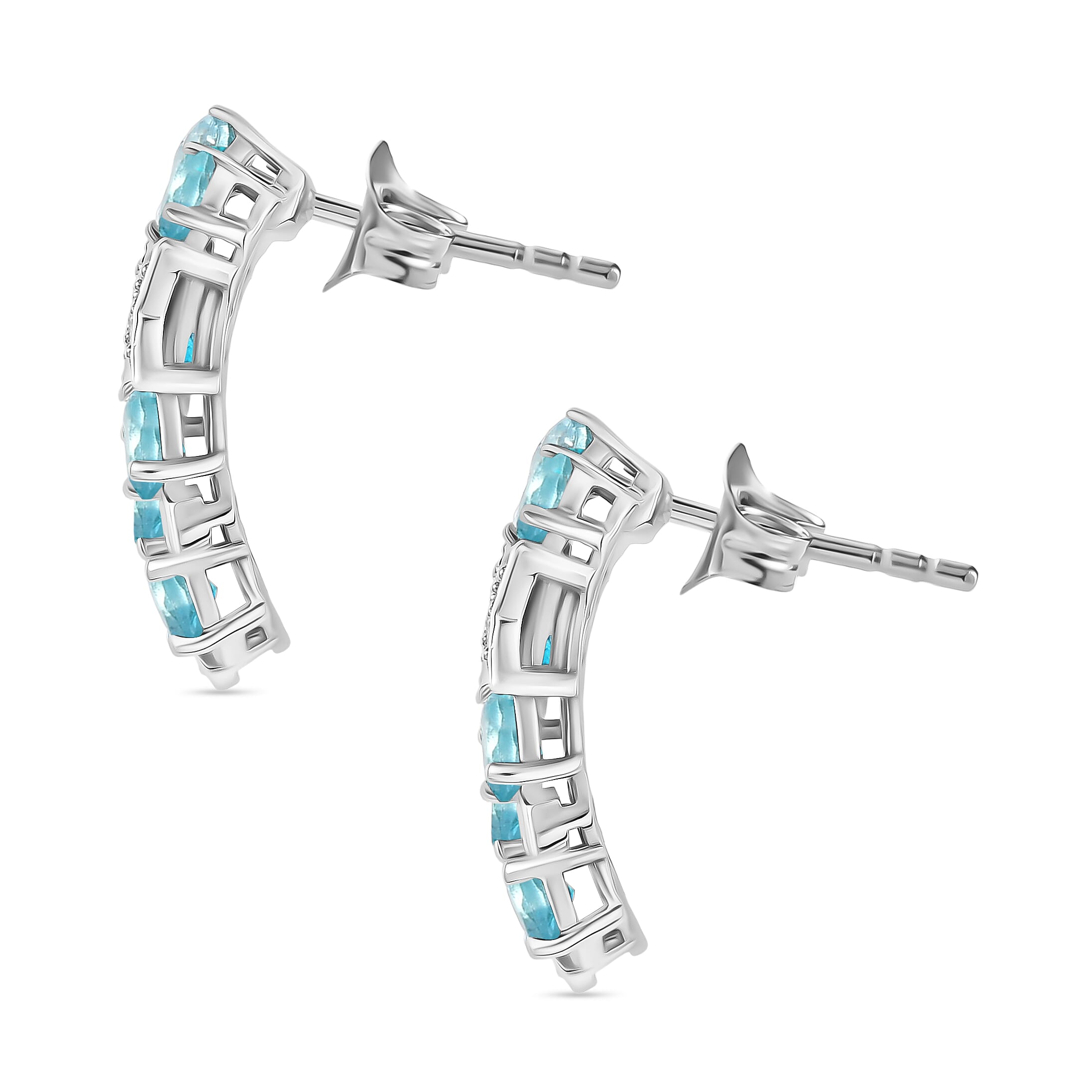GP Blue Apatite and White Zircon 3.30 ctw Earrings in Rhodium Over Sterling Silver