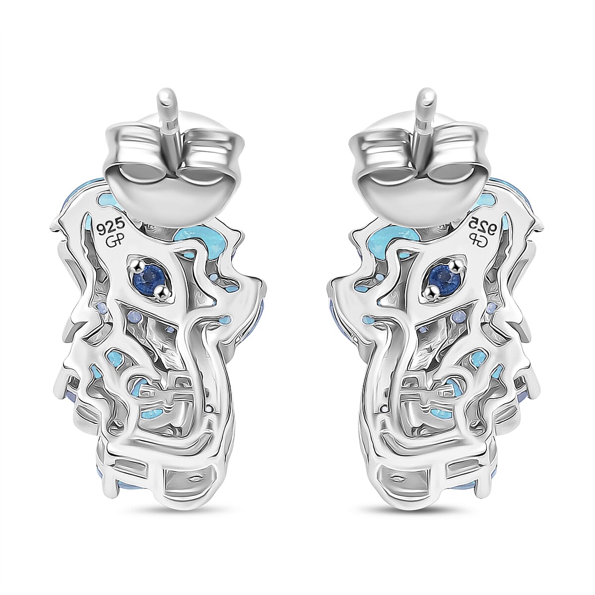 GP Blue Apatite and White Zircon 3.30 ctw Earrings in Rhodium Over Sterling Silver