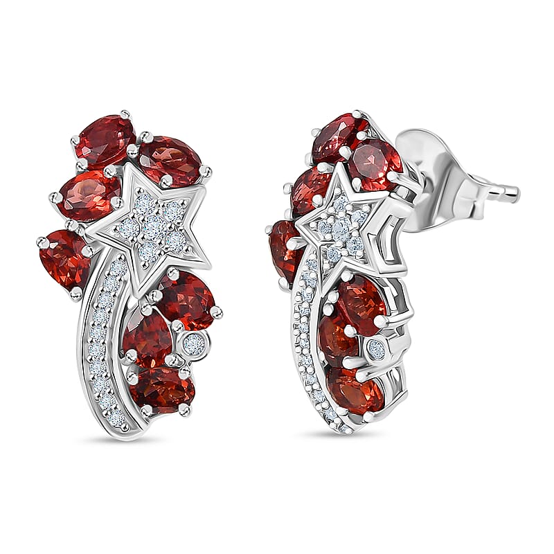 GP Premium Mozambique Garnet and White Zircon 3.60 ctw Earrings in Rhodium Over Sterling Silver