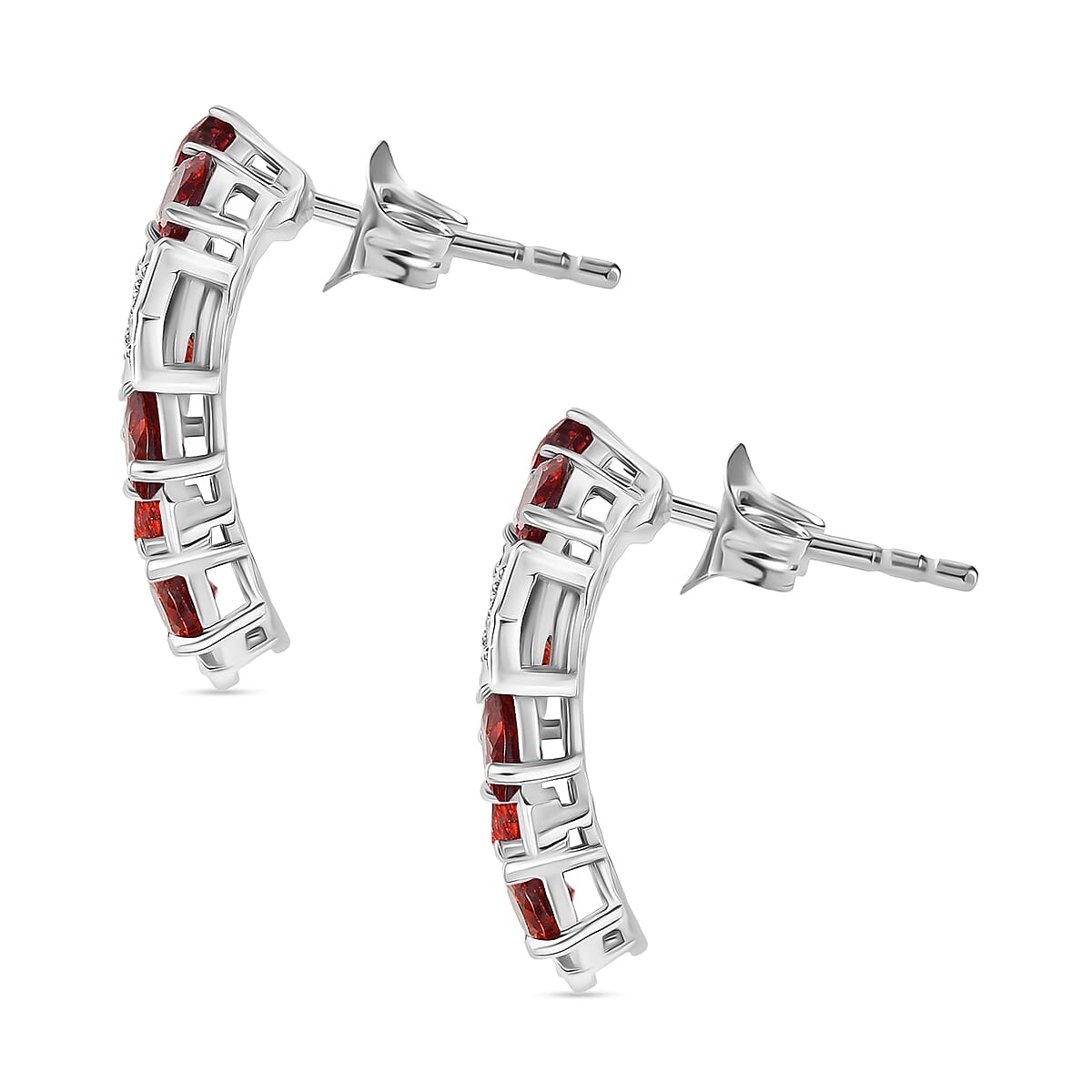 GP Mozambique Garnet and White Zircon 3.60 ctw Earrings in Rhodium Over Sterling Silver
