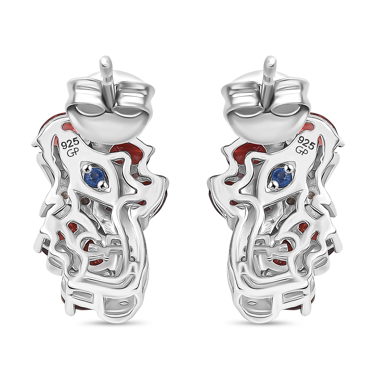 GP Mozambique Garnet and White Zircon 3.60 ctw Earrings in Rhodium Over Sterling Silver