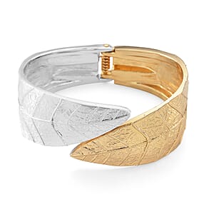 Leaf Bangle Bracelet in Silvertone and Goldtone (6.75 In)