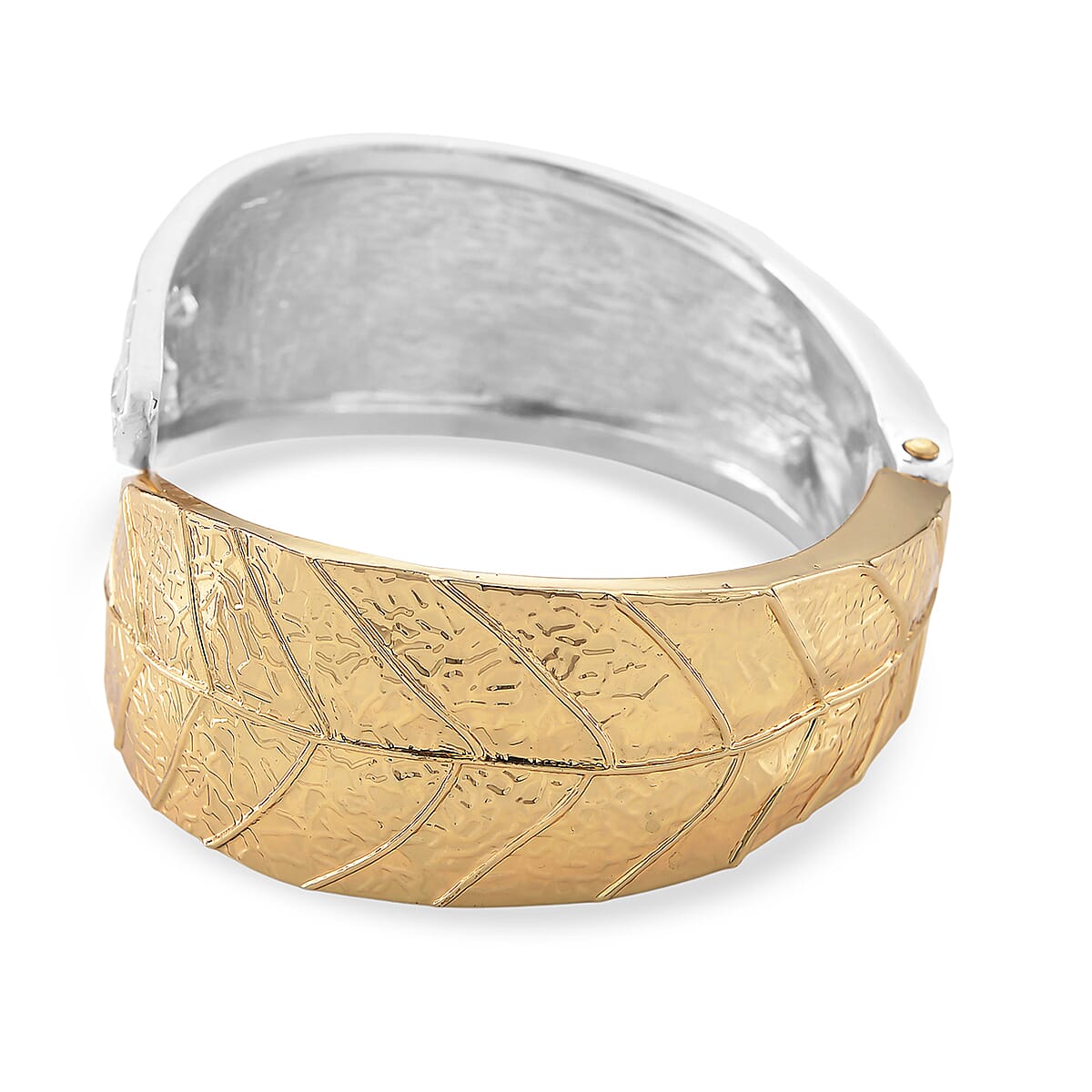 Leaf Bangle Bracelet in Silvertone and Goldtone (6.75 In) image number 2