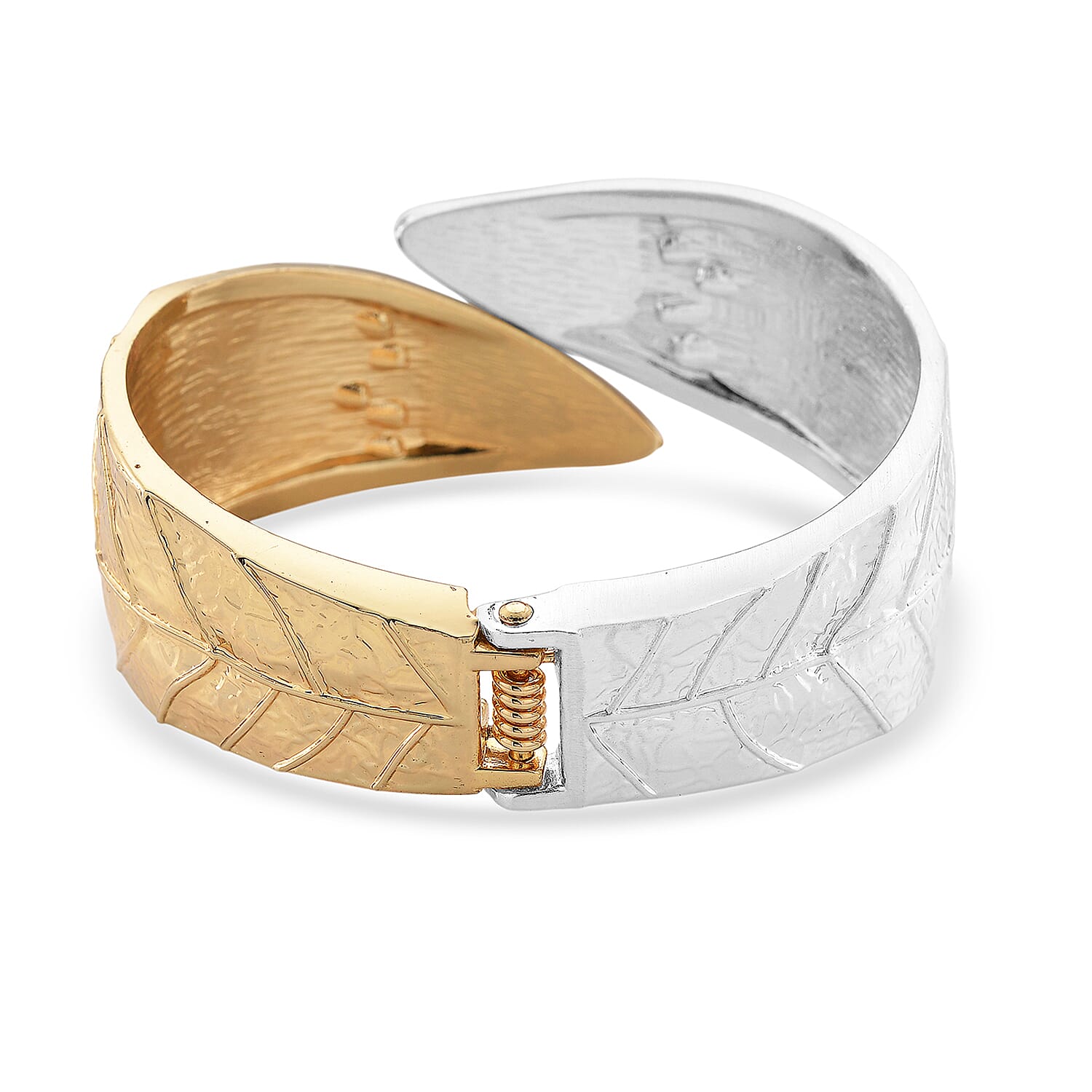 Leaf Bangle Bracelet in Silvertone and Goldtone (6.75 In)